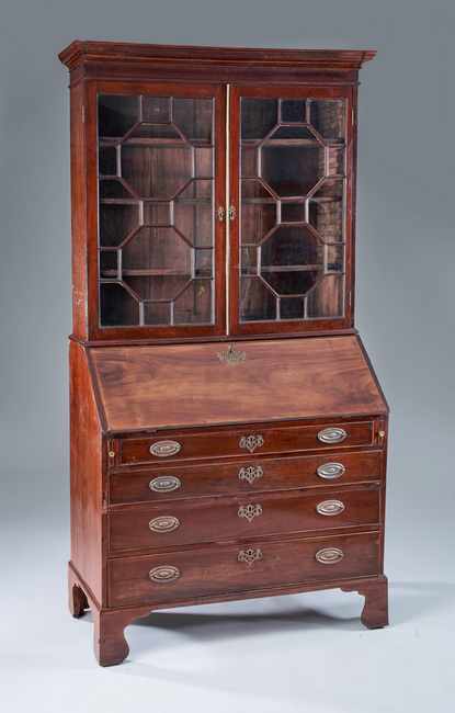 BUREAU-BIBLIOTHÈQUE deux corps en acajou...
