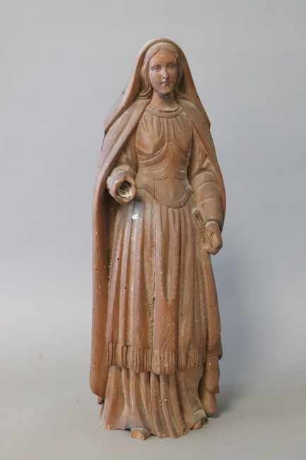 STATUE DE SAINTE en chêne sculpté en ron...