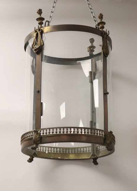 LANTERNE cylindrique en bronze et verre,...