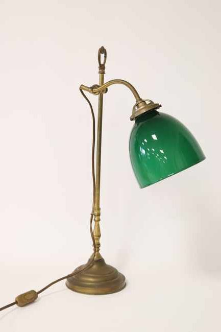 LAMPE DE BUREAU à potence en bronze et abat-jour...