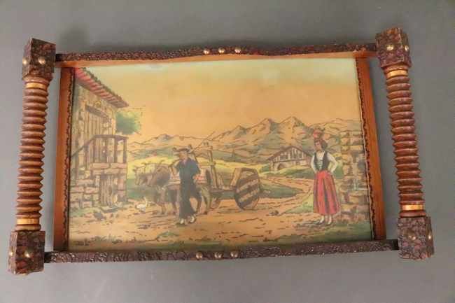 PLATEAU rectangulaire en bois à deux anses...