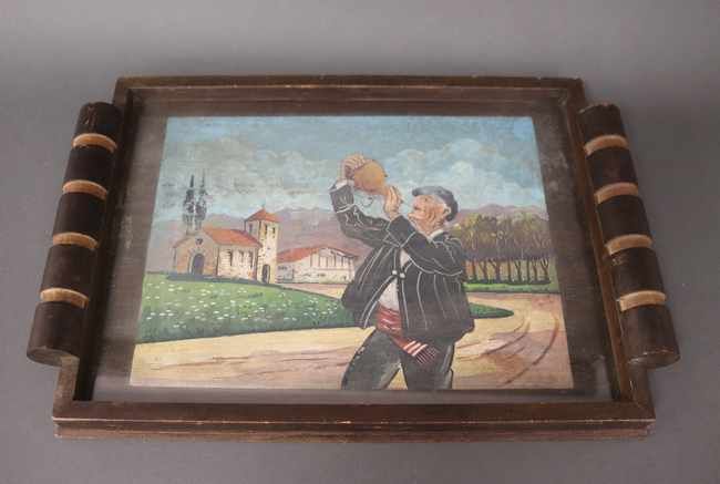 PLATEAU rectangulaire en bois à décor peint...