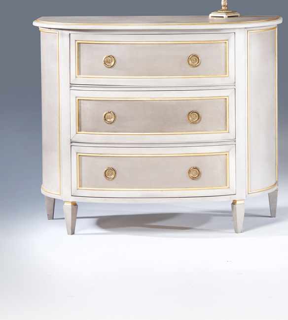 COMMODE demi-lune en bois mouluré laqué gris...