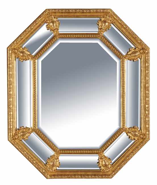 MIROIR A PARECLOSES octogonal en bois mouluré...