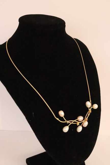 COLLIER cable en or (750) avec perles roses...