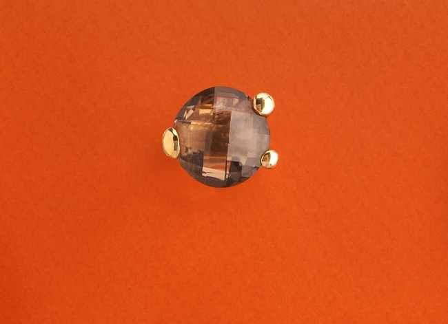 BAGUE en or (750) et quartz fumé rond en...