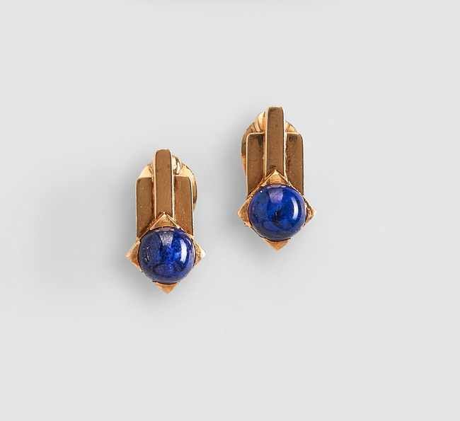 PAIRE DE BOUCLES D’OREILLES en or jaune (750)...