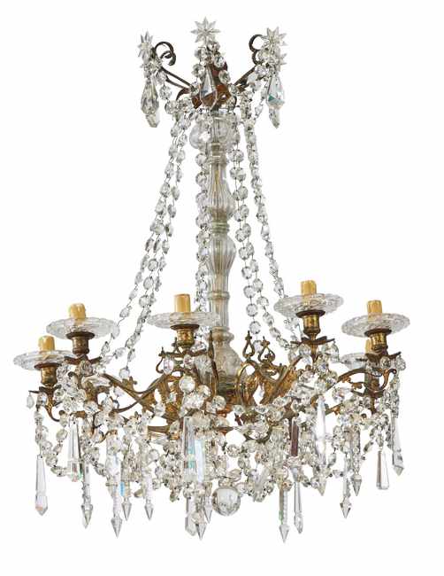 LUSTRE en bronze doré à neuf bras de lumière,...