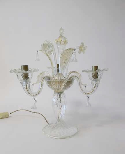 GIRANDOLE en verre blanc soufflé et pailleté...
