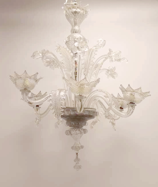LUSTRE en verre soufflé transparent à six...