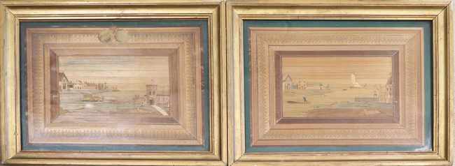 DEUX TABLEAUTINS en marqueterie de paille...
