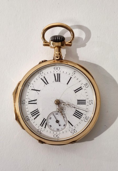 MONTRE DE POCHE en or jaune (750), à cadran...