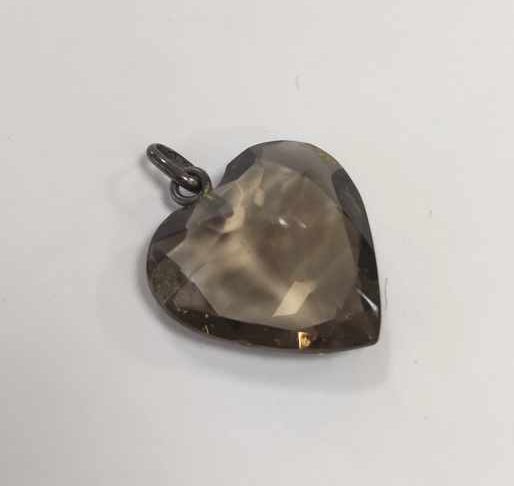 PENDENTIF CŒUR en argent et quartz fumé.