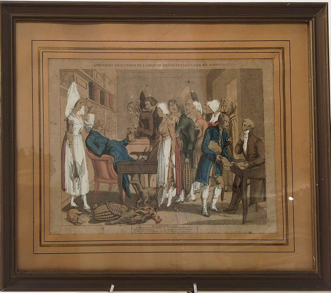 TROIS LITHOGRAPHIES réhaussées d'aquarel...