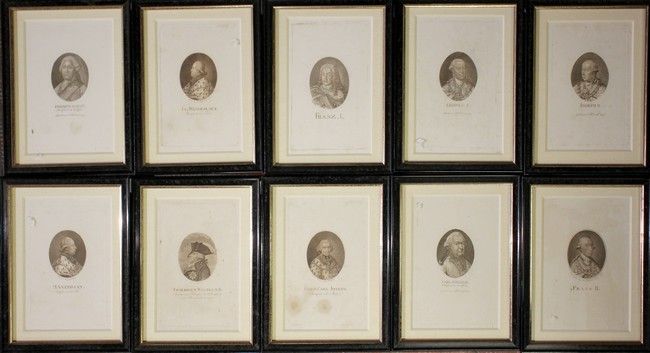 DIX GRAVURES en noir représentant les portraits...