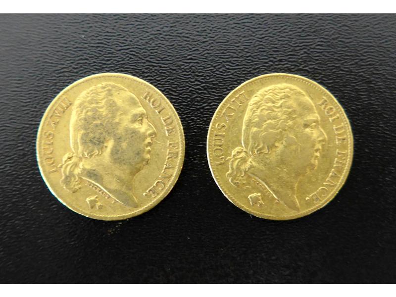 2 pièces de 20 Frs or, Louis XVIII, 1817...