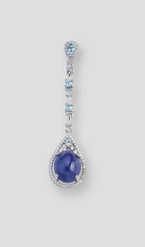 LONG PENDENTIF articulé en argent (925) orné...