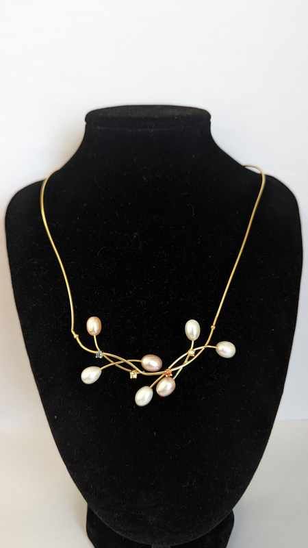 COLLIER cable en or (750) avec perles roses...