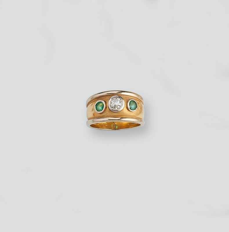 BAGUE anneau en or jaune et gris (750) ornée...