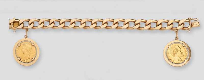 BRACELET GOURMETTE en or jaune (750) à deux...
