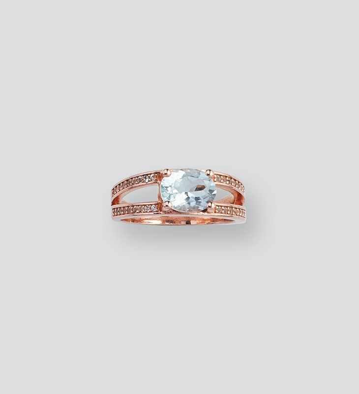BAGUE en argent rose (925) à deux rangs sertis...