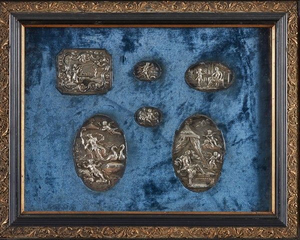 SIX PLAQUES en argent en bas-relief, l'une...