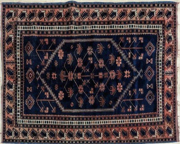 TAPIS rectangulaire en laine polychrome à...