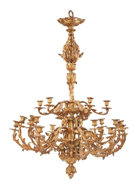 GRAND LUSTRE en bronze doré à 24 bras de...