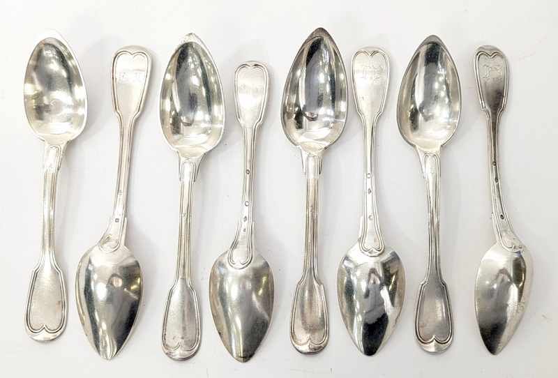 SIX CUILLERES en argent (950), modèle à filets...