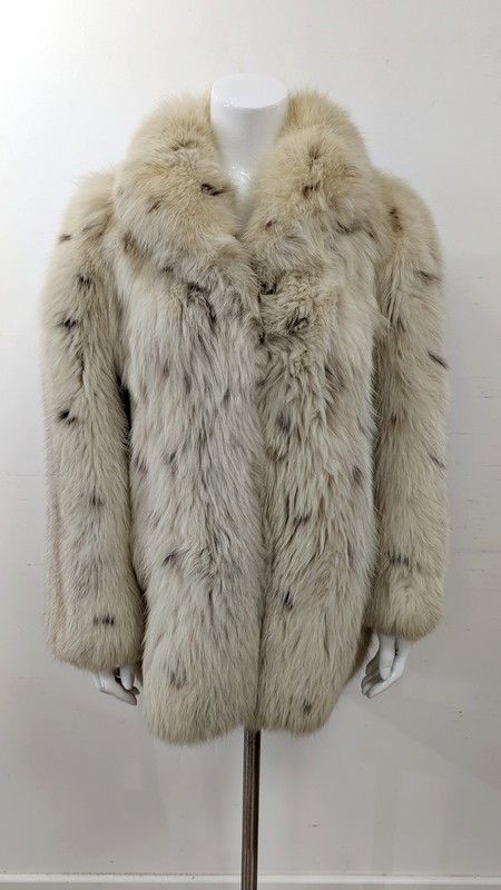 MANTEAU à large col en renard blanc/beige,...
