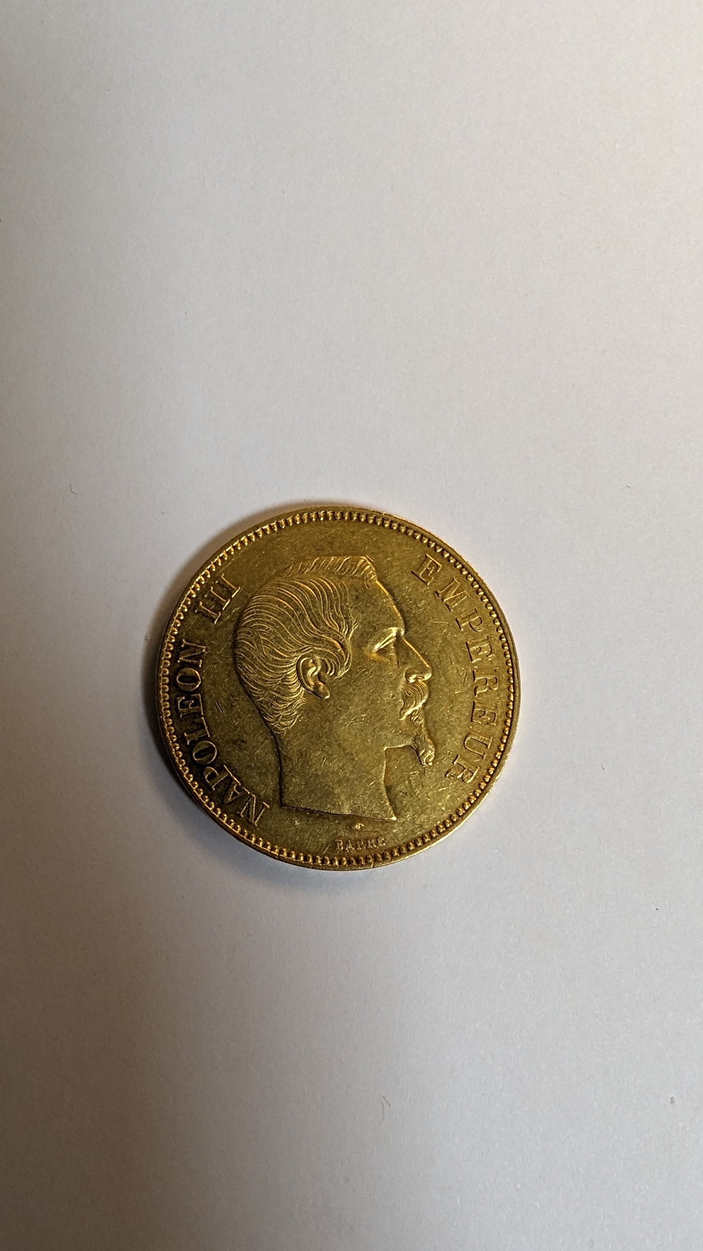 1 PIECE DE 100 FRANCS en or. Graveur Barre....