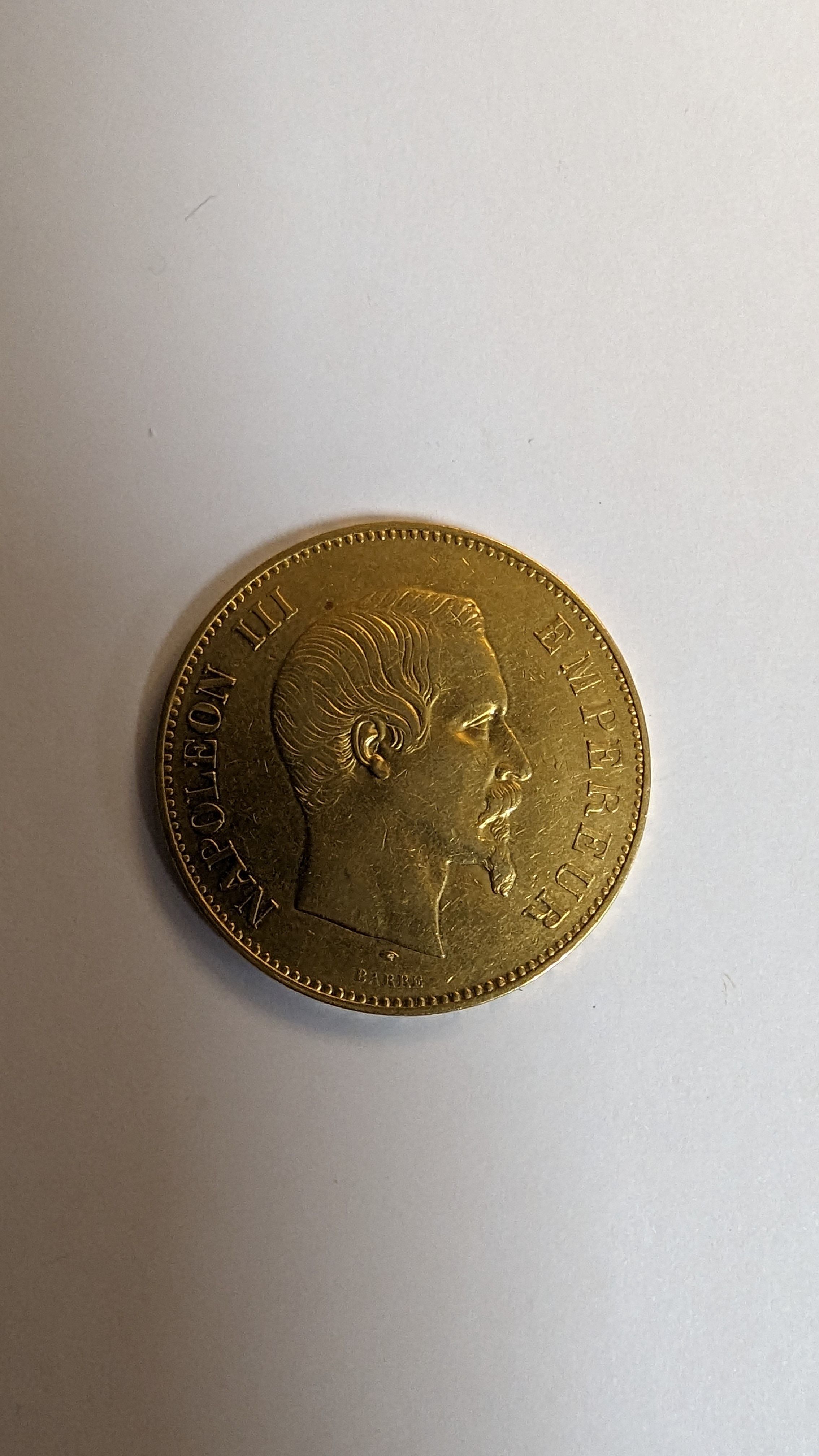 1 PIECE DE 100 FRANCS en or. Graveur Barre....