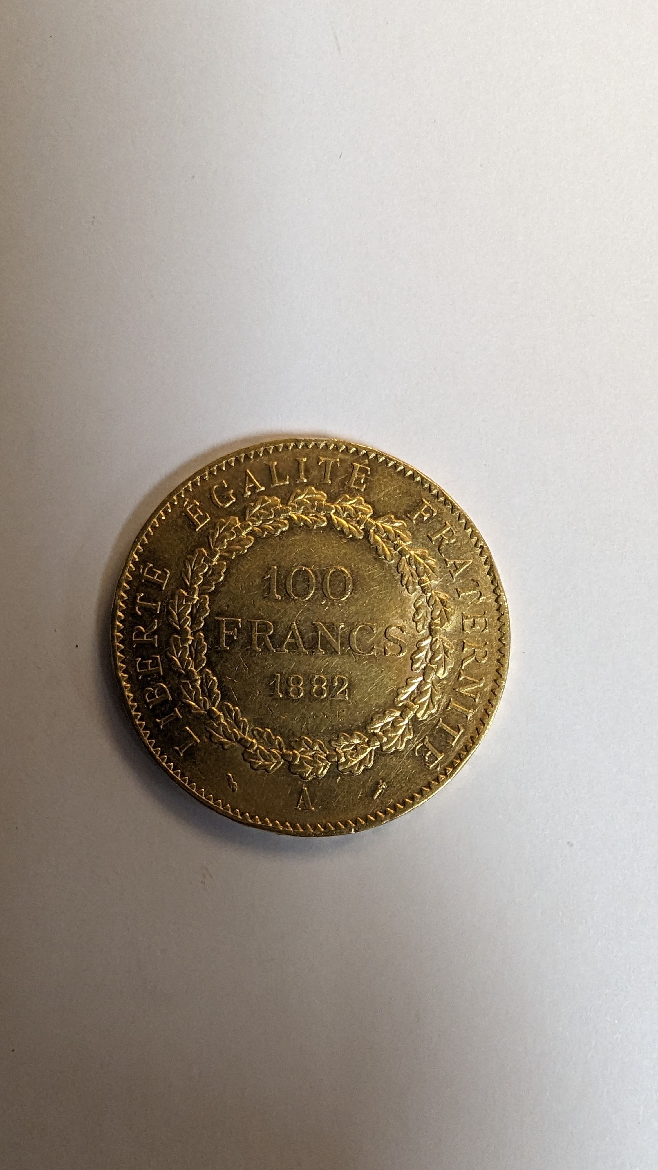 1 PIECE DE 100 FRANCS en or. Graveur Dupré....