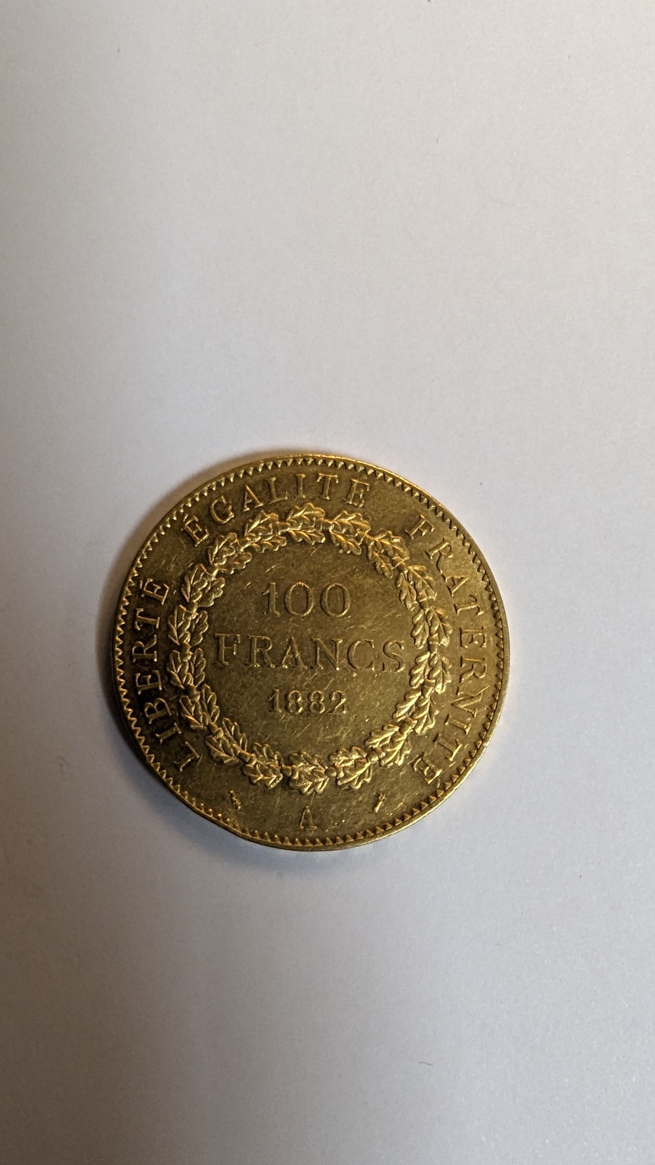 1 PIECE DE 100 FRANCS en or. Graveur Dupré....