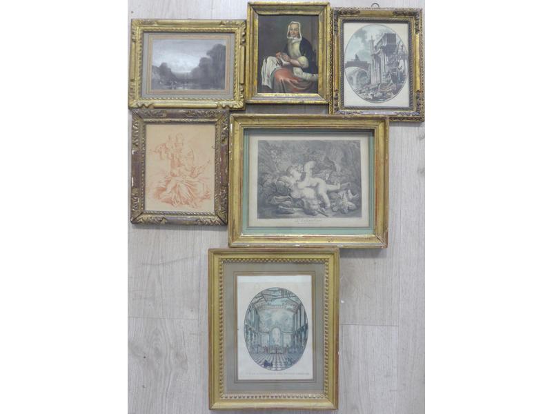 LOT DE HUIT PIECES ENCADREES, gravures du...