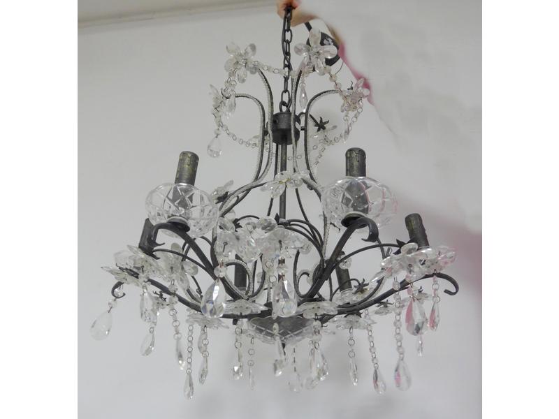 LUSTRE cage en tôle noir à pampilles et perles...