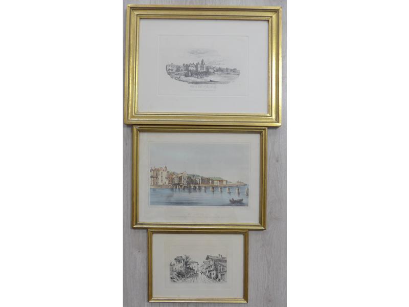 LOT DE TROIS GRAVURES en noir et couleurs...