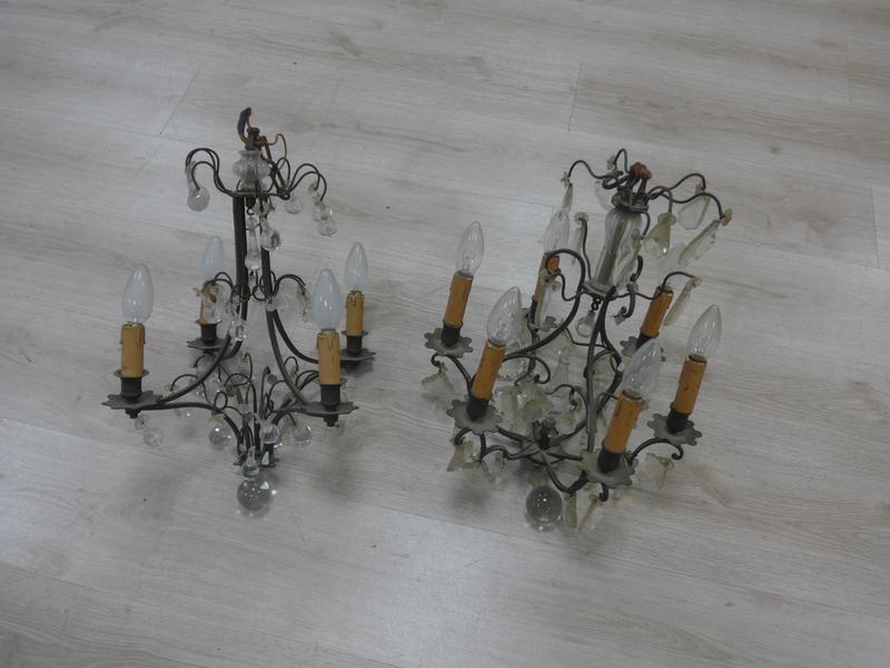 LUSTRE CAGE à pampilles de verres et cristal,...