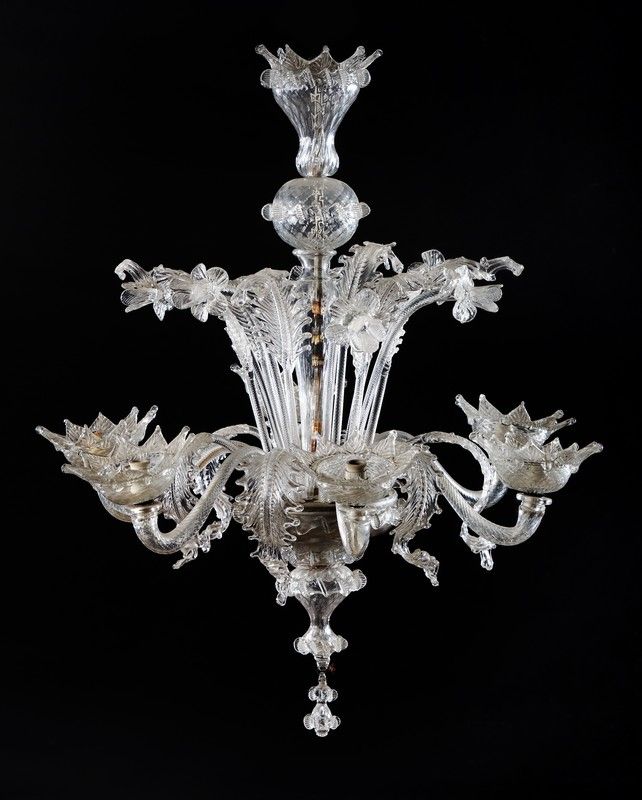 LUSTRE en verre soufflé transparent à six...