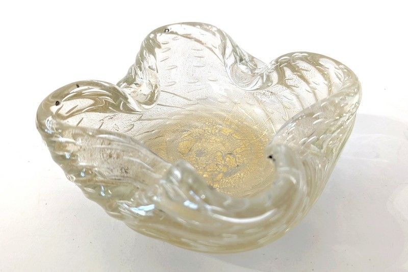 CENDRIER en verre soufflé torsadé et pailleté...