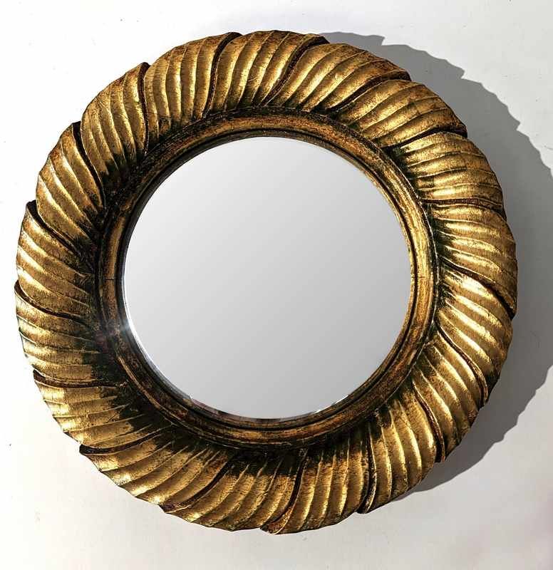 MIROIR SORCIERE rond dans un cadre en bois...