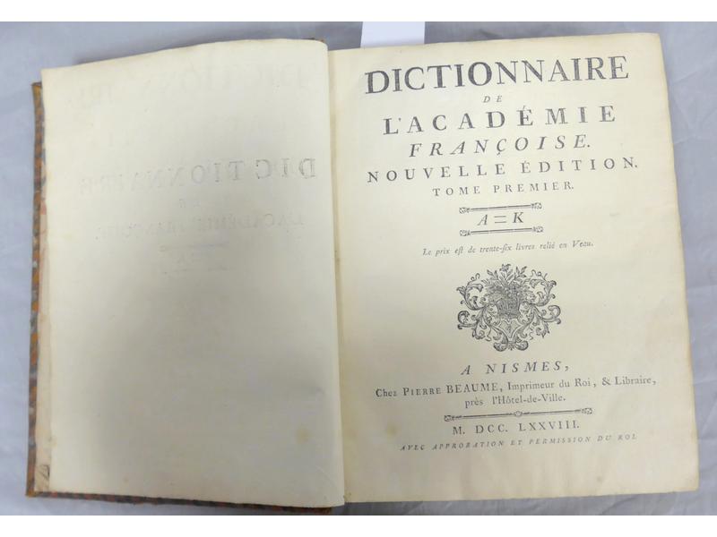 Dictionnaire de l'Académie, 1778, deux volumes...