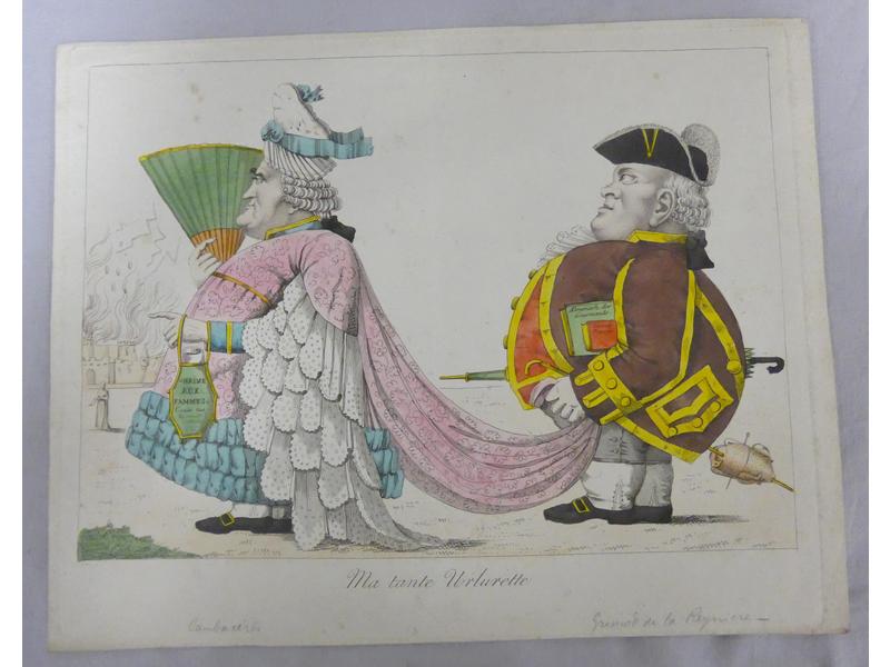 GRAVURE HUMORISTIQUE rehaussée d'aquarelle...