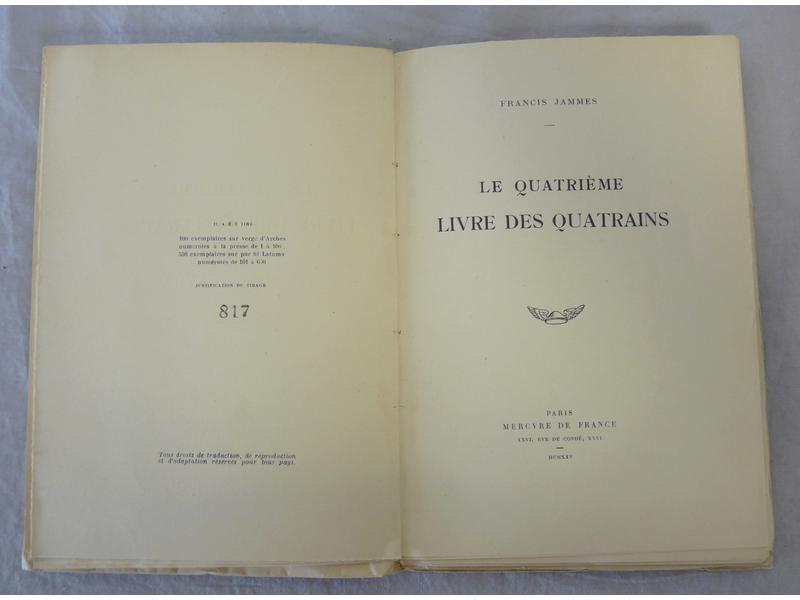 JAMMES (F.) : Le quatrième livre des quatrains....