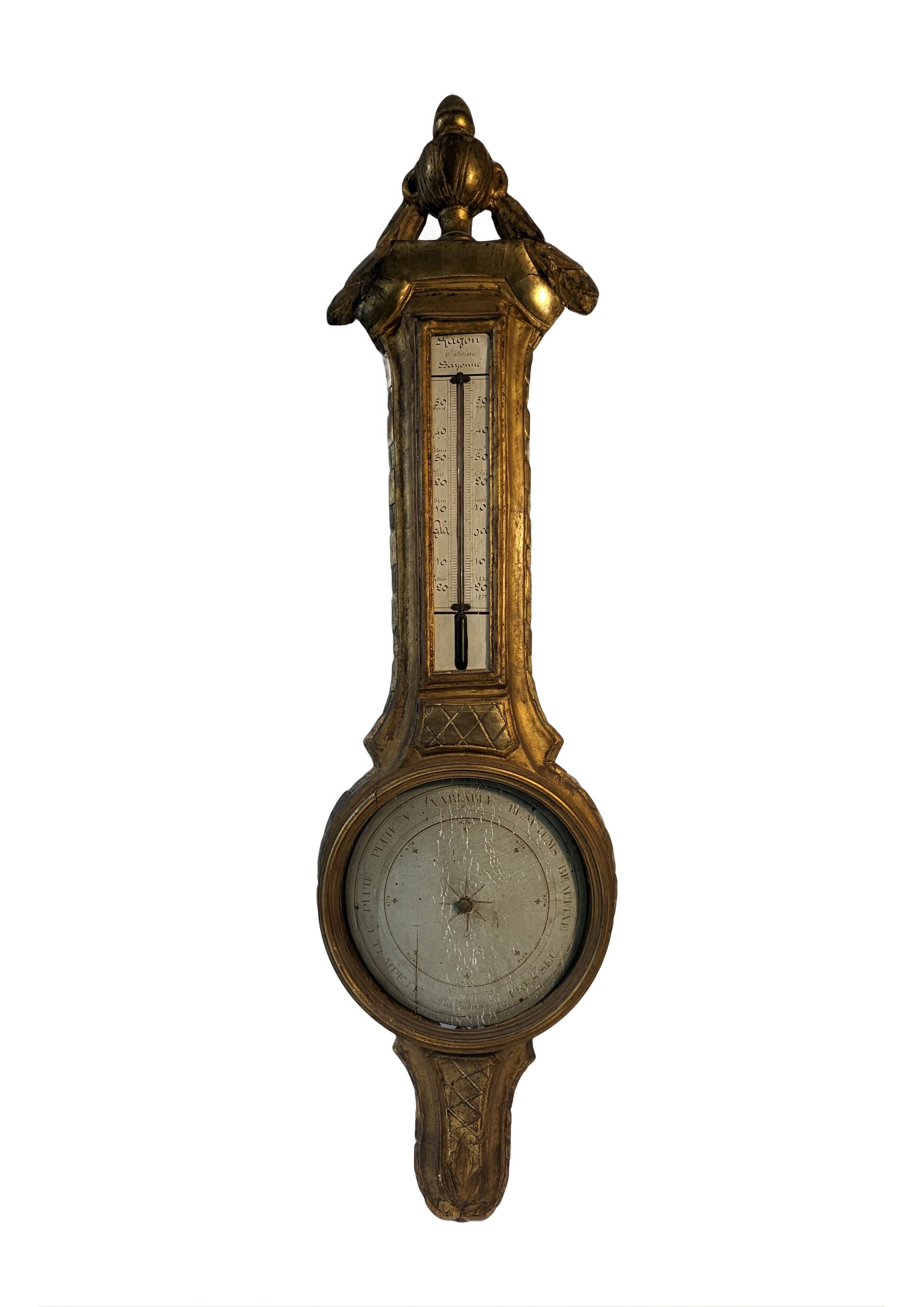 BAROMETRE-THERMOMETRE en bois mouluré et...