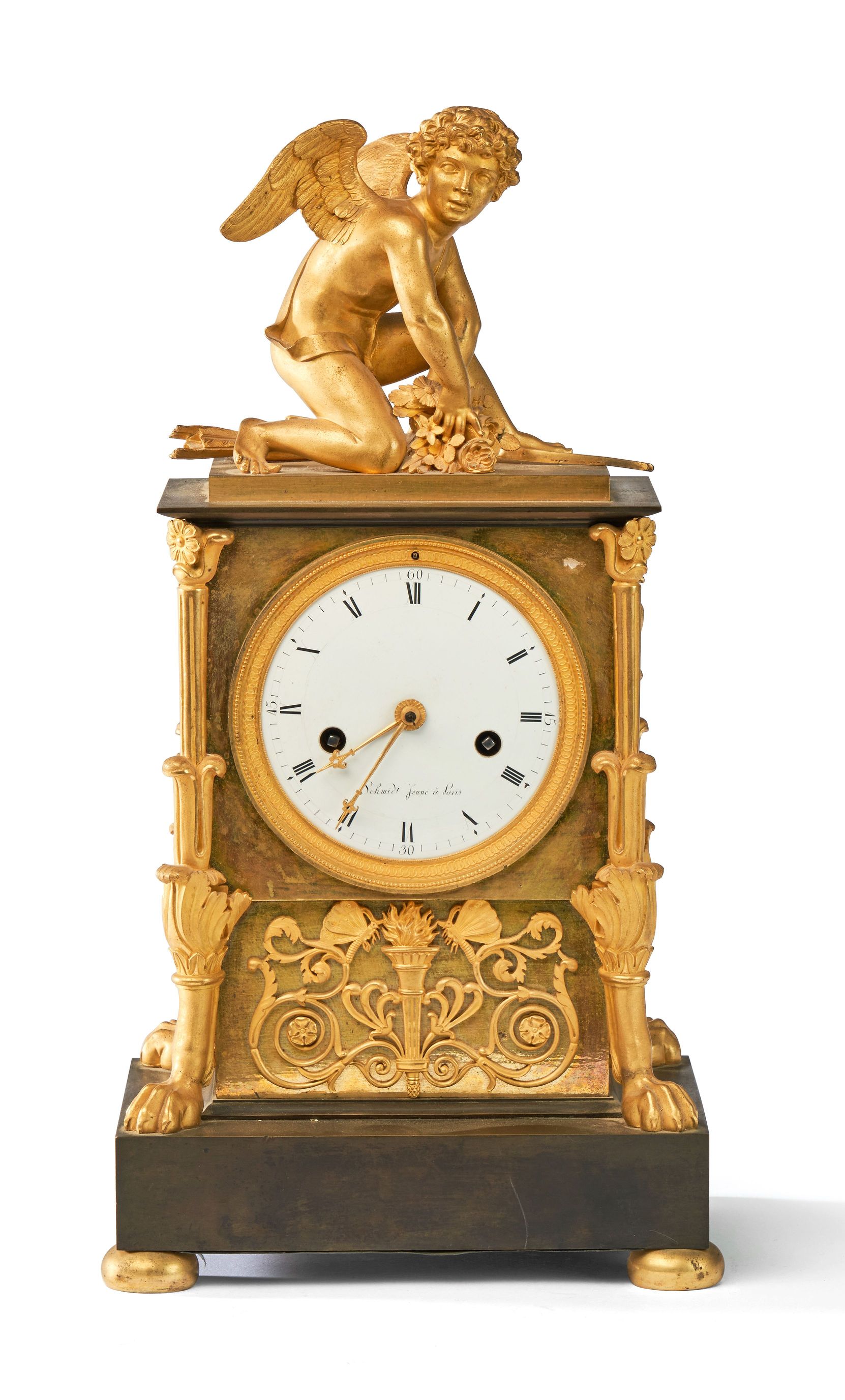 PENDULE borne en bronze dorée et tôle, représentant...