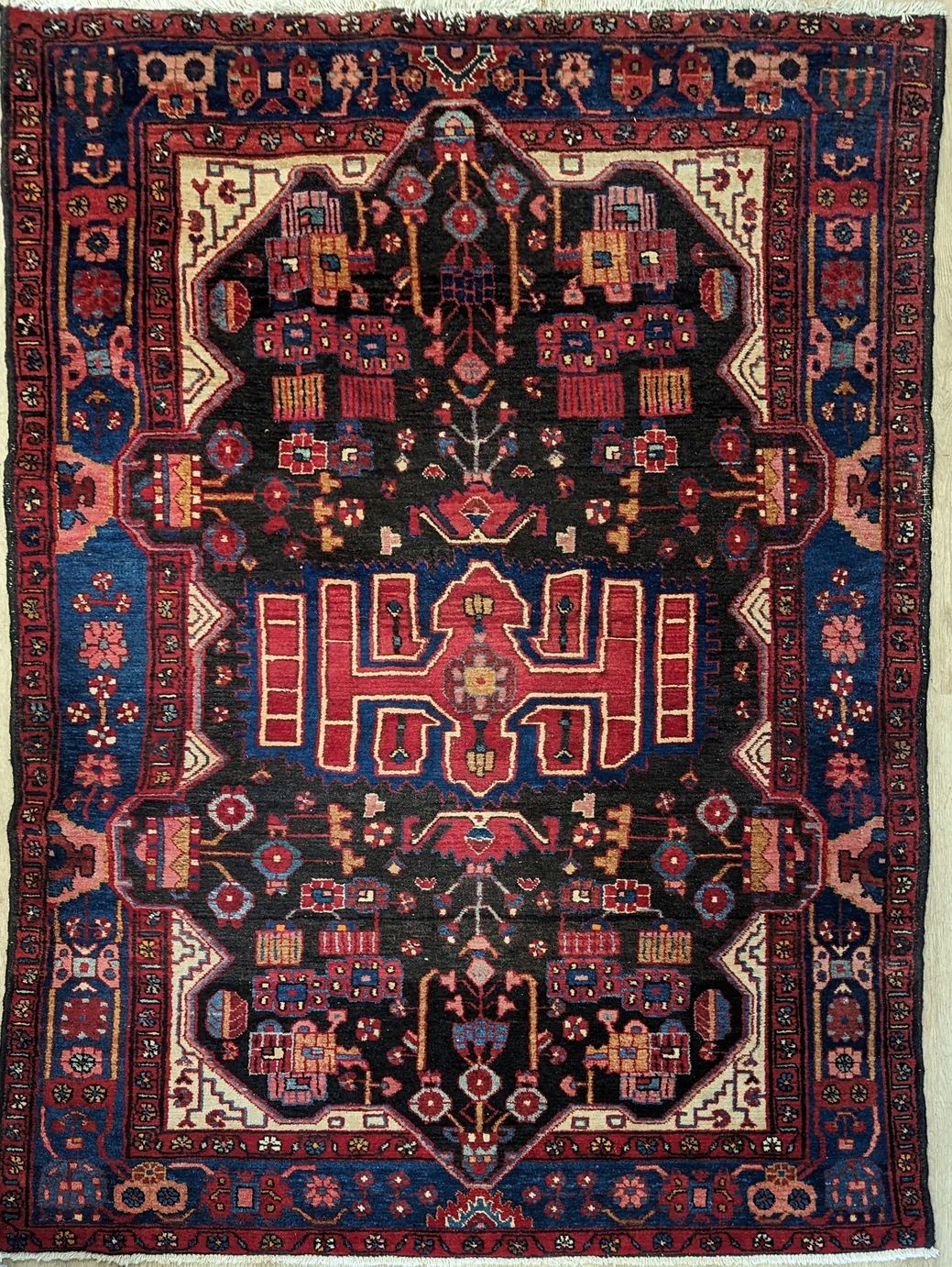 TAPIS rectangulaire en laine polychrome à...