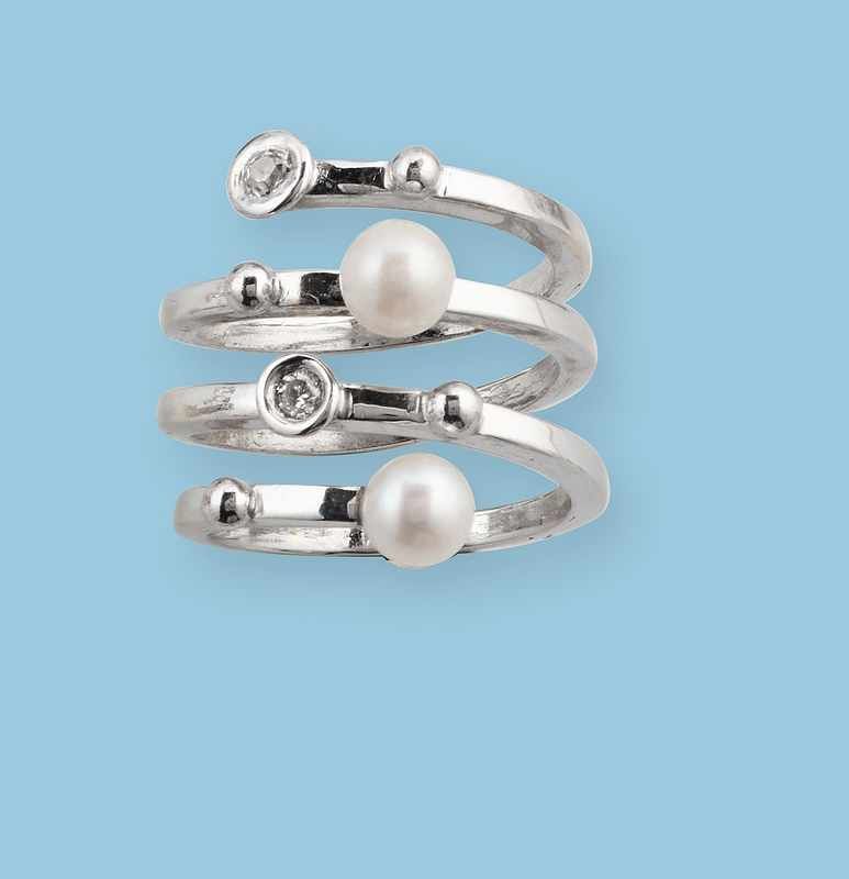BAGUE spirale en or gris (750) à quatre rangs...