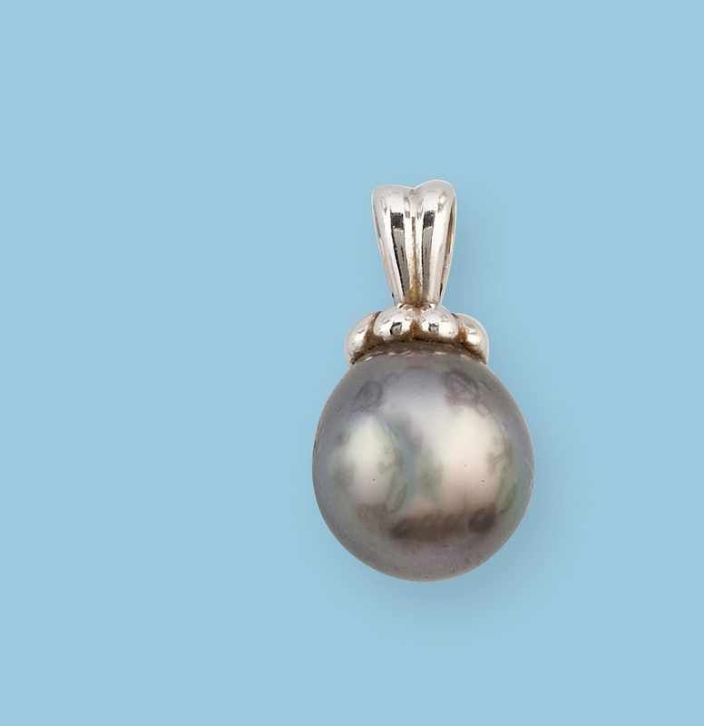 PENDENTIF en or gris (750) et perle grise...