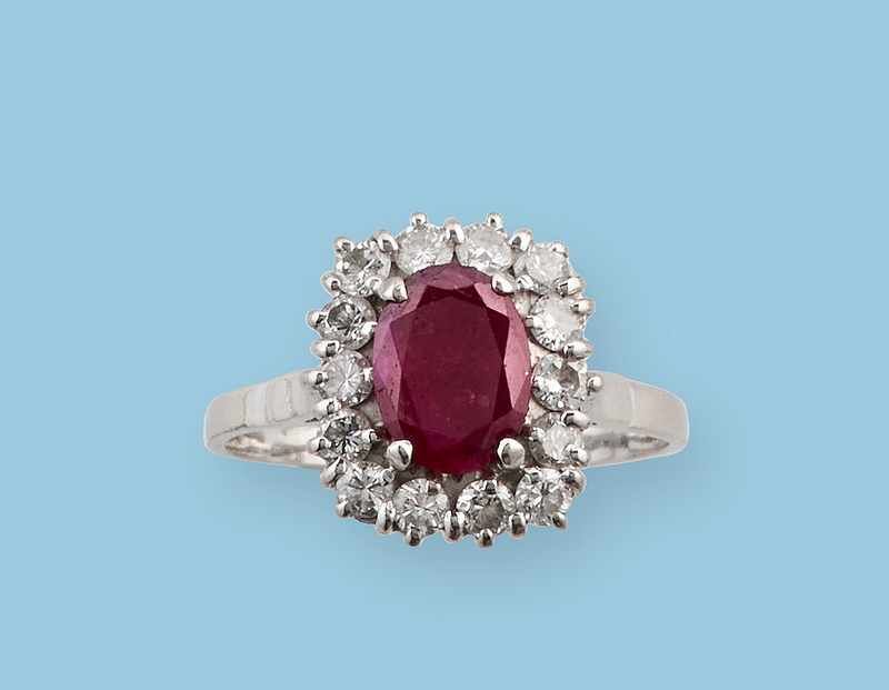 BAGUE en or gris (750mm) sertie d'un rubis...